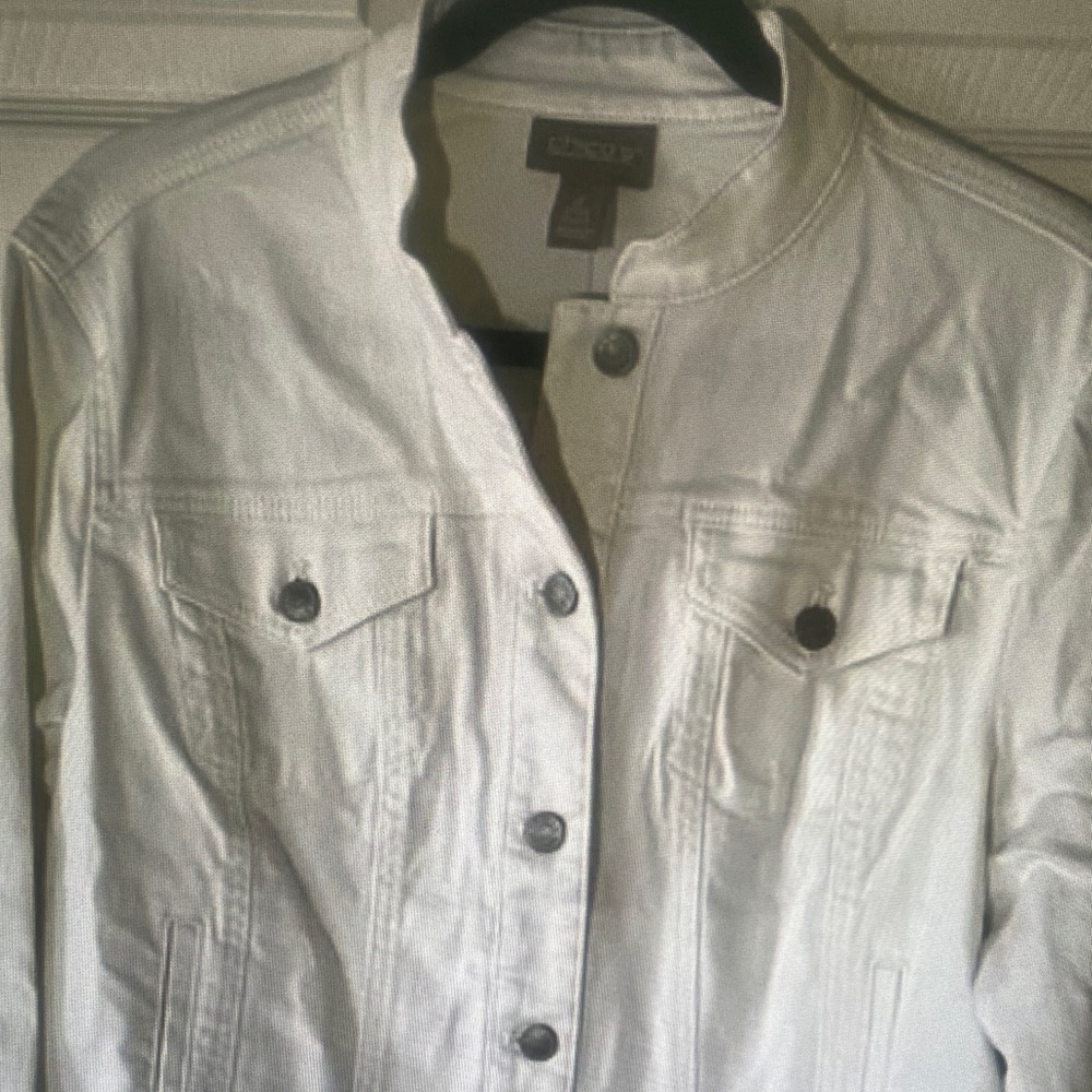NWT Chico’s White Collarless Debim Jacket Sz L